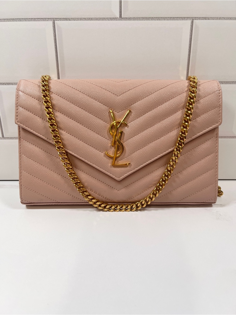 YSL Yves Saint Laurent Cassandre Envelope Wallet on Chain Crossbody Purse Bag